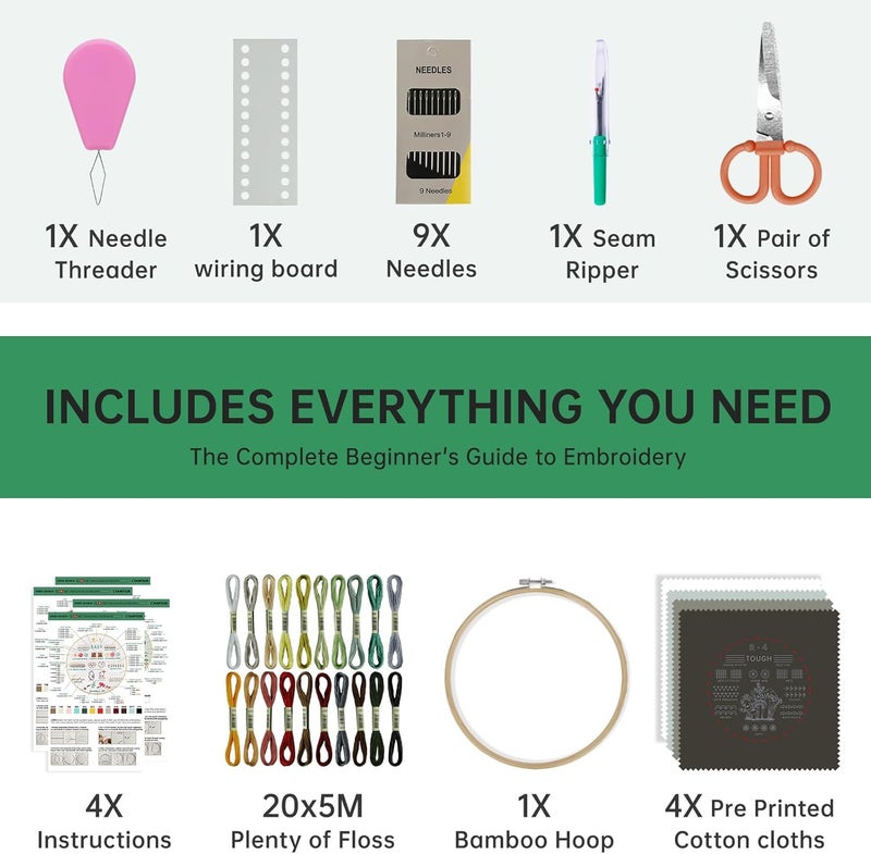 CYANFOUR Embroidery Kit for Beginners, 4 Stages to Learn 38 Stitches, with Step-by-Step Instructions and Clear Videos, Includes Multiple Accessories, Gift for Craft Lovers. - Image 2